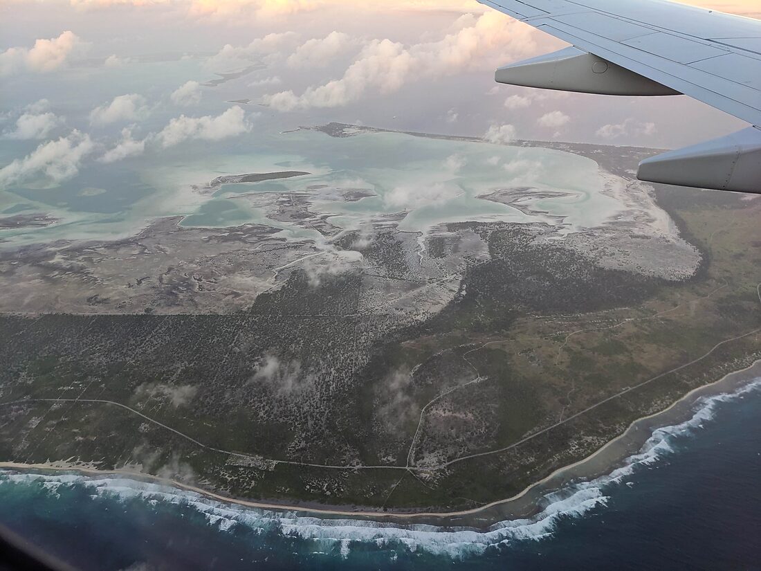 Aerial view of Kiritimati, Kiribati from the airplane window